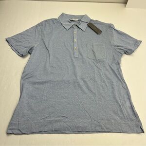 Boglioli Cotton Linen‎ Striped Blue White Short Sleeve Polo Shirt Mens Large NEW
